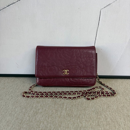 Chanel - Camellia Wallet On Chain (WOC) - Lambskin leather - Burgundy - (Mini)
