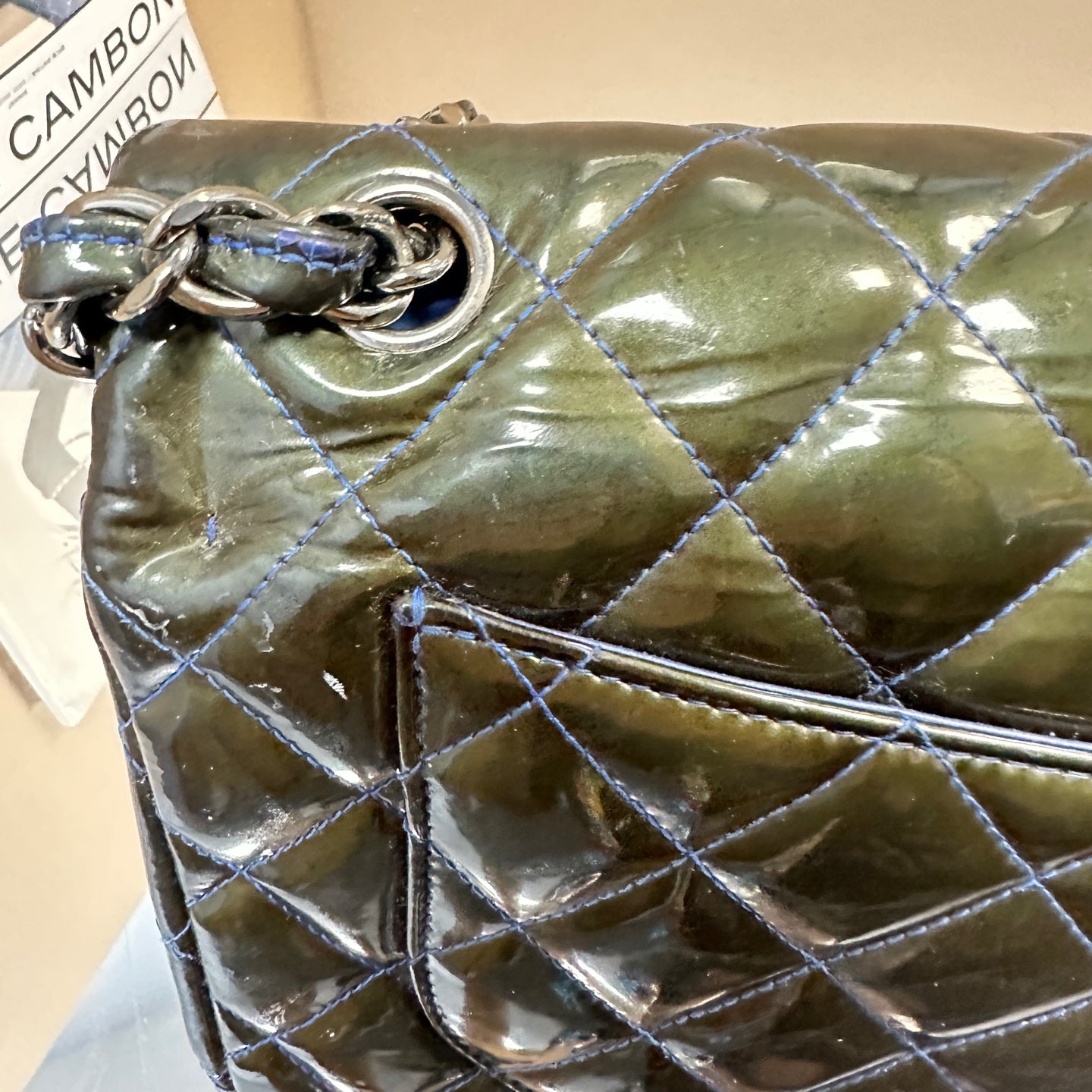 Chanel - Classic Flap Jumbo Double Flap - Patent leather - Blue - (Large)