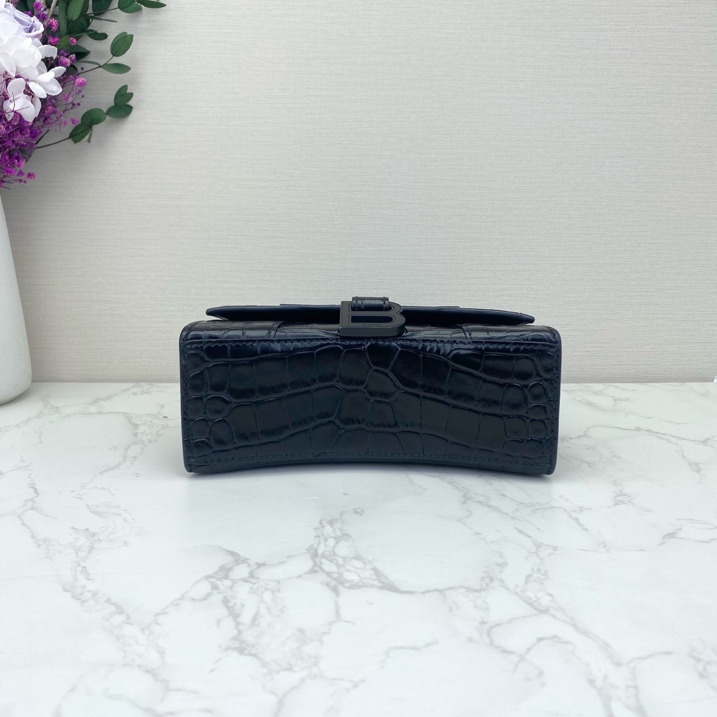 Balenciaga - Hourglass XS - Crocodile-embossed calfskin leather - Black - (mini)