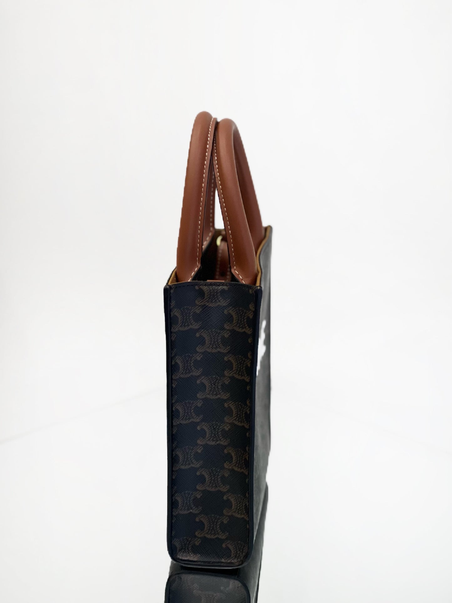 Celine - Cabas Vertical Mini - Triomphe coated canvas and calfskin leather - Brown - (mini)