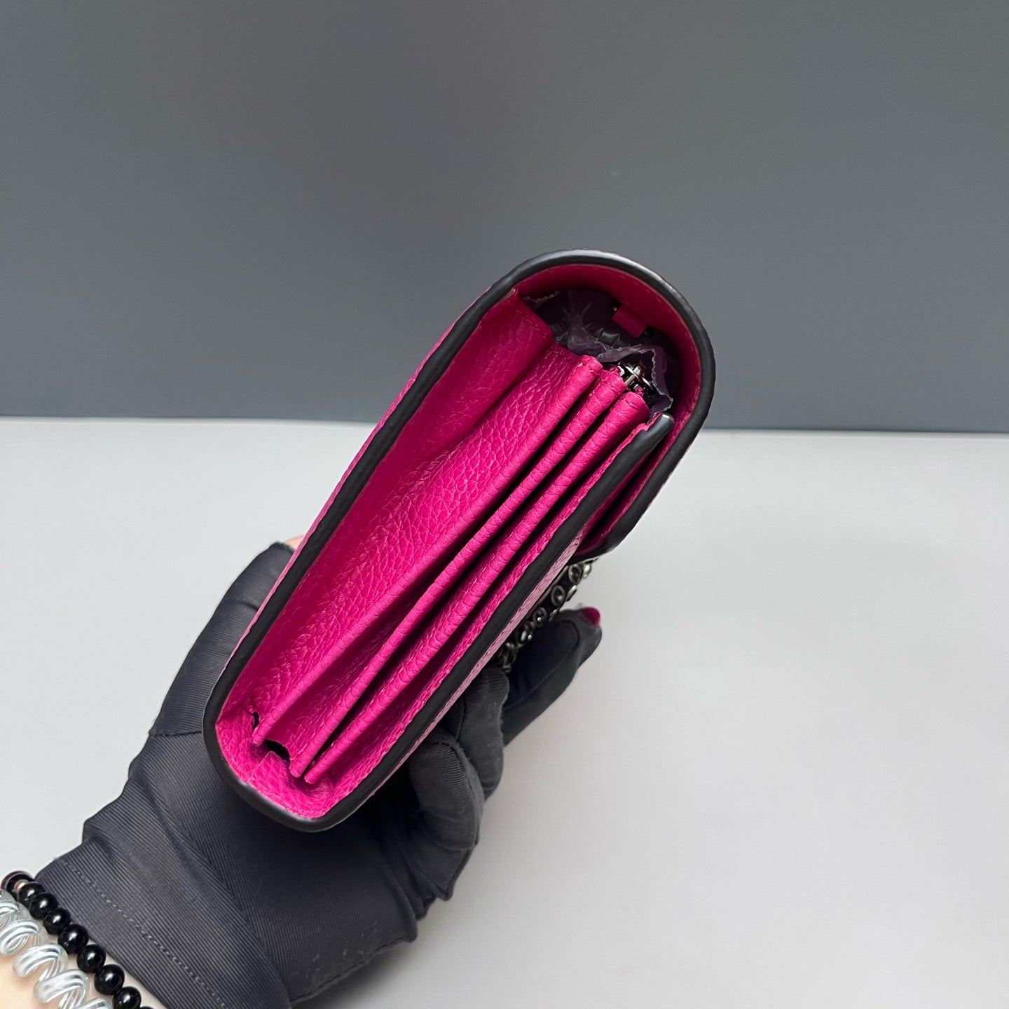 Gucci - Dionysus Wallet on Chain (WOC) with Crystal Buckle - Grained leather - Hot Pink with Aged Silver-Tone Hardware - (mini)
