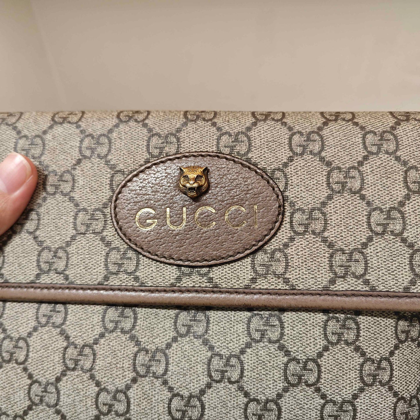 Gucci - Tiger Head Belt Bag - GG Supreme canvas with leather trim - Beige
