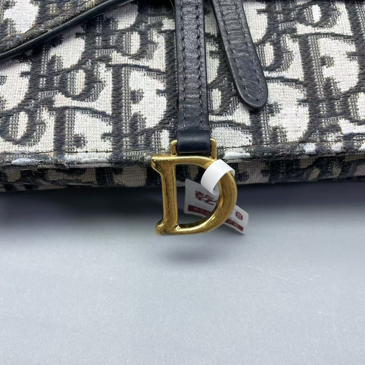 Dior - Saddle Wallet on Chain (WOC) - Oblique canvas with black calfskin leather trim - Black and White - (mini)