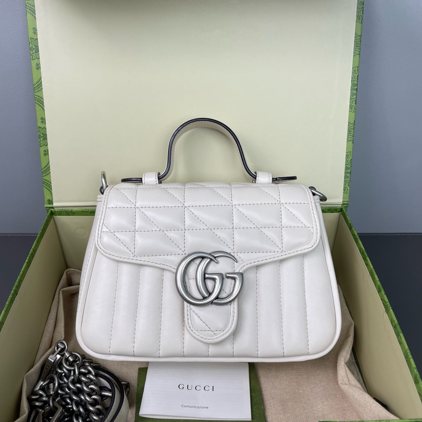 Gucci - GG Marmont Mini Top Handle Bag - Leather - White - (mini)