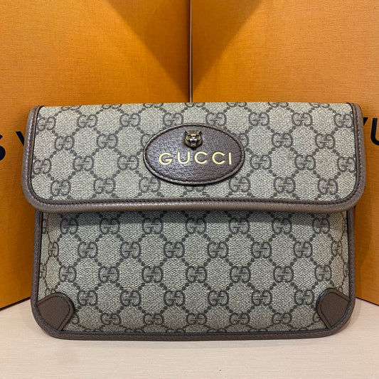 Gucci - Tiger Head Belt Bag 54387 - GG Supreme coated canvas with leather trim - Beige and Brown - (Medium)