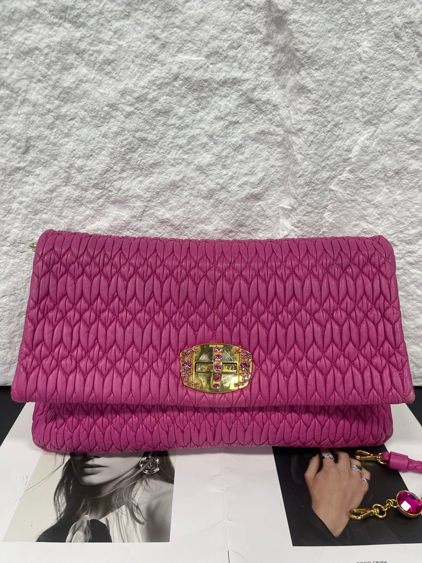 Miu Miu - Matelassé Jewel Chain Bag - Leather - Pink - (small)