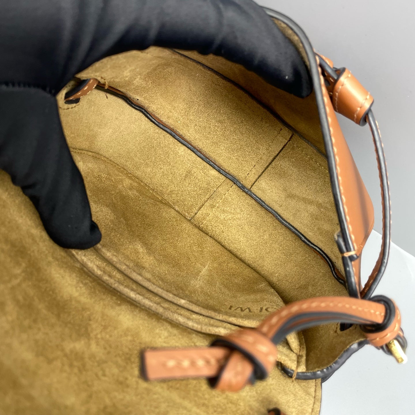 Loewe - Gate Mini - Calfskin leather with suede lining, fabric strap - Caramel with beige/brown strap - (mini)