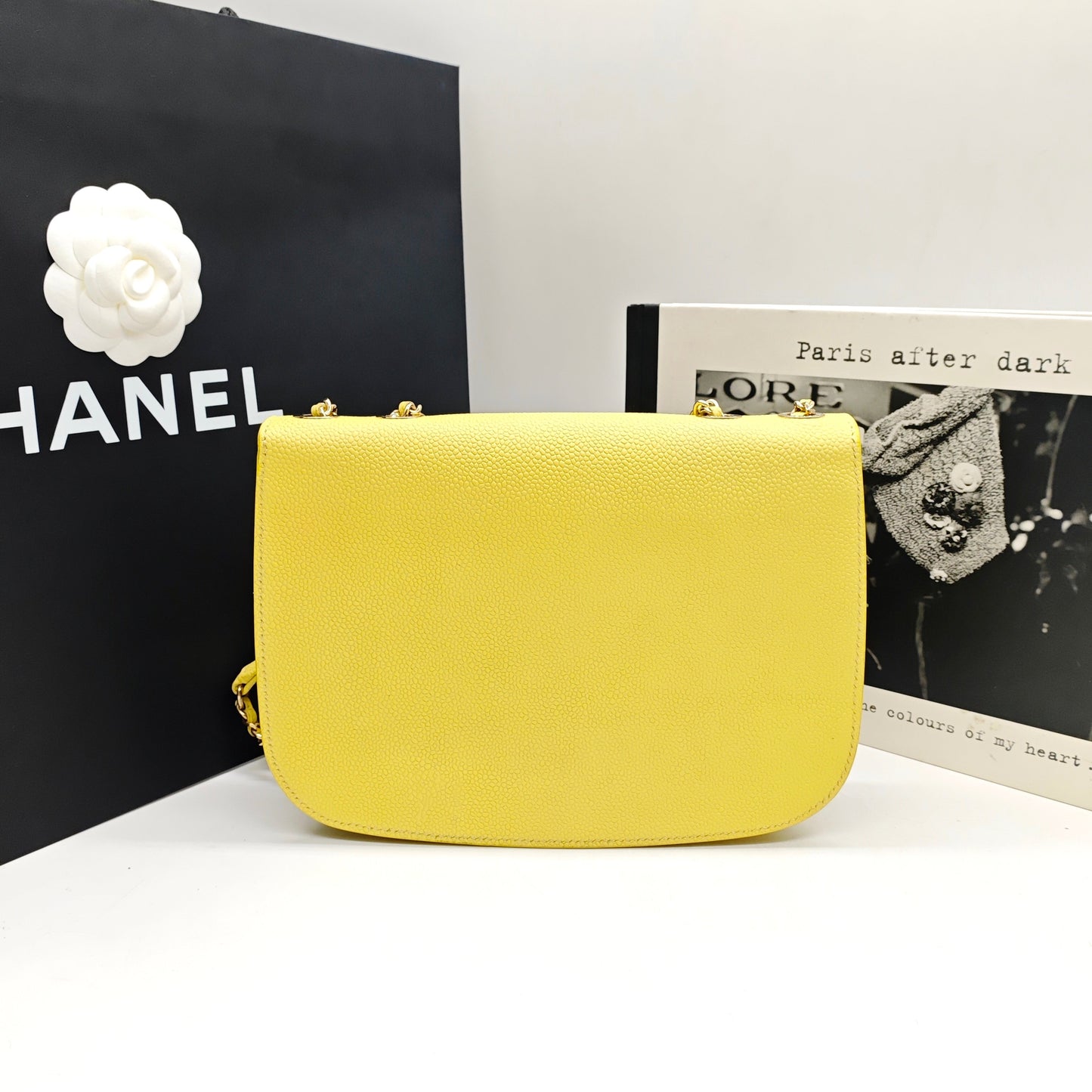 Chanel - Mini Chain Flap Bag - Grained calfskin leather - Yellow with Gold-Tone Hardware - (mini)