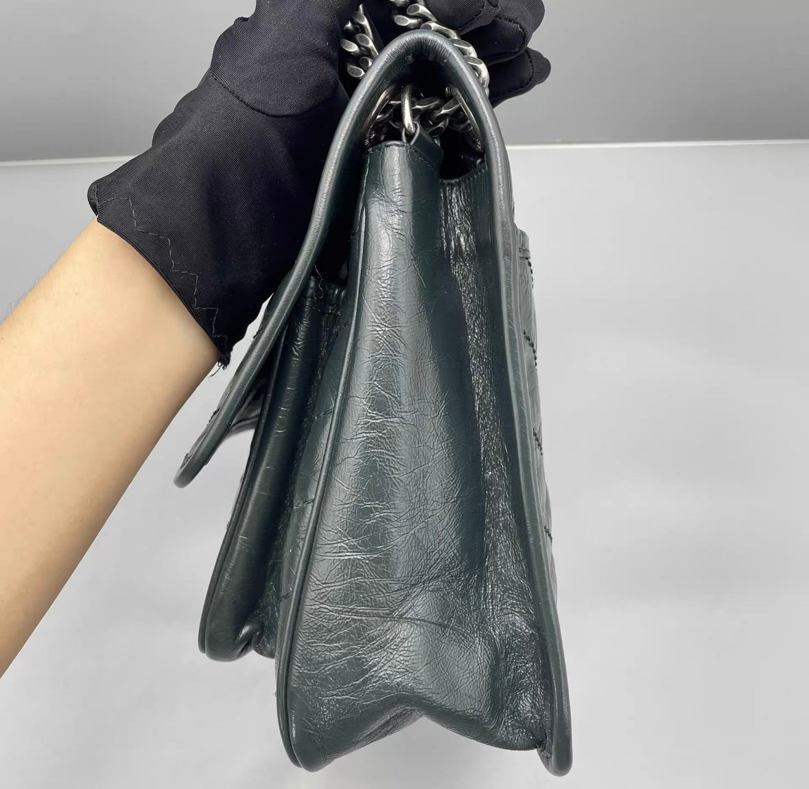 Saint Laurent - Niki Medium - Crinkled calfskin leather - Dark Green - (Medium)