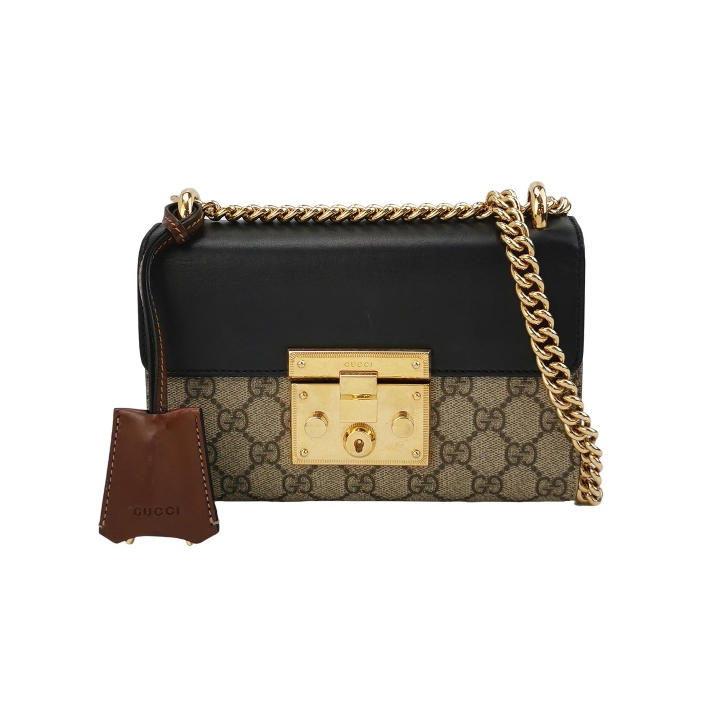 Gucci - Padlock Small Shoulder Bag 409487 KLQJG 9785 - GG Supreme canvas with leather trim - Beige and Brown with Black Accents - (small)