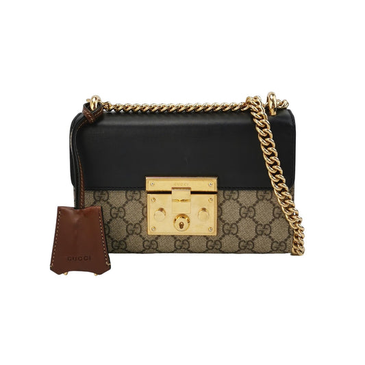 Gucci - Padlock Small Shoulder Bag 409487 KLQJG 9785 - GG Supreme canvas with leather trim - Beige and Brown with Black Accents - (small)