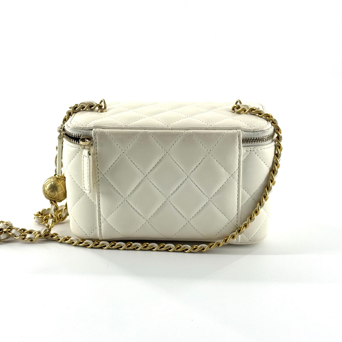 Chanel - Mini Vanity Case with Gold Ball - Lambskin leather - White - (mini)