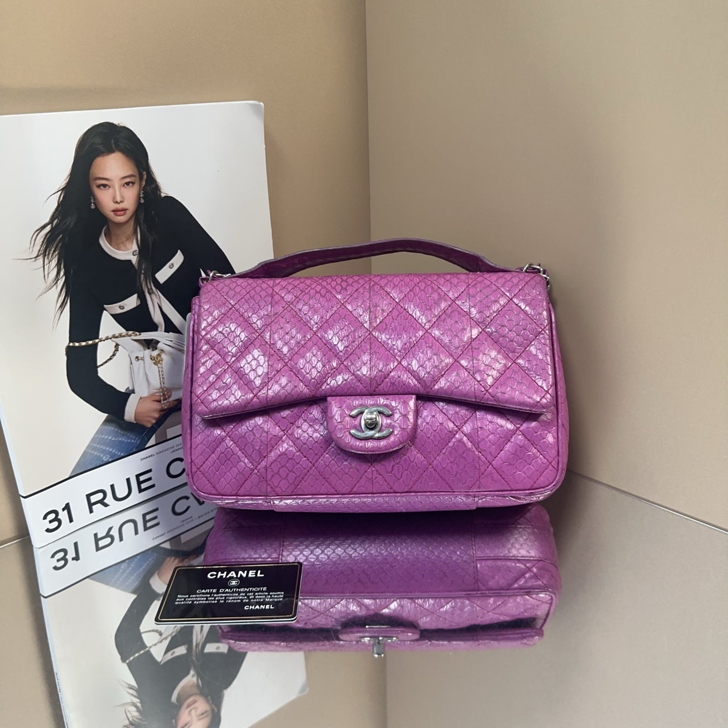Chanel - Classic Flap Top Handle Bag - Python leather - Purple - (Small)