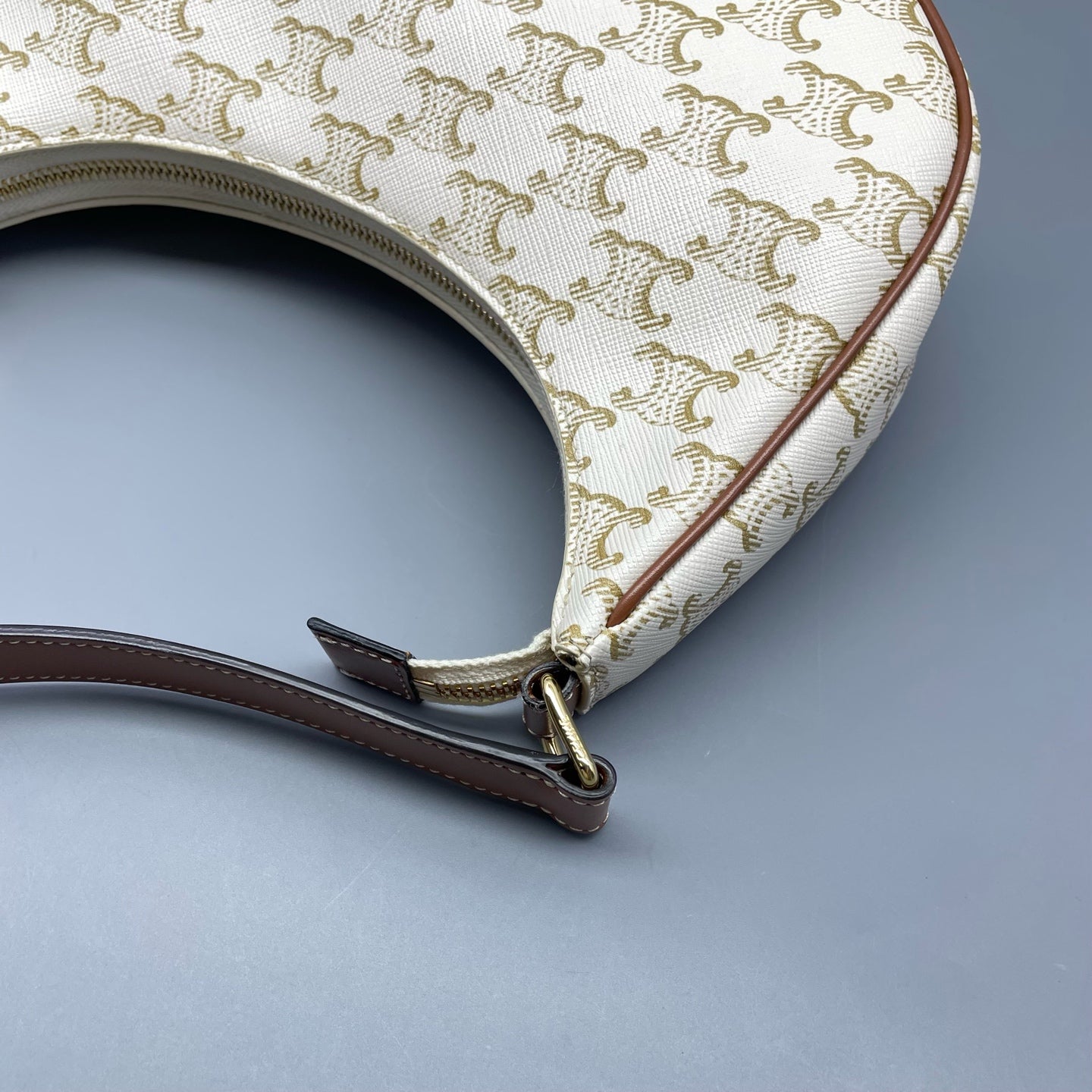Celine - Triomphe Ava Shoulder Bag - Coated canvas with leather trim - White - (small)