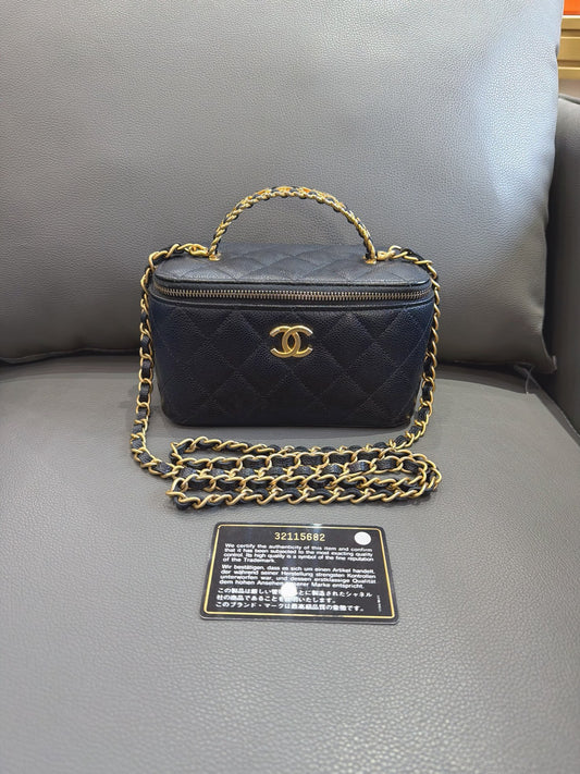 Chanel - 22S Vanity Case with Top Handle - Caviar leather - Black - (mini)