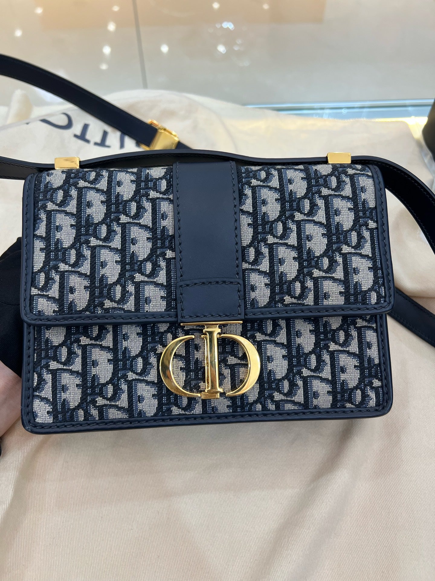 Dior - 30 Montaigne Small Bag - Dior Oblique Jacquard Canvas with Leather Trim - Blue - (Small)