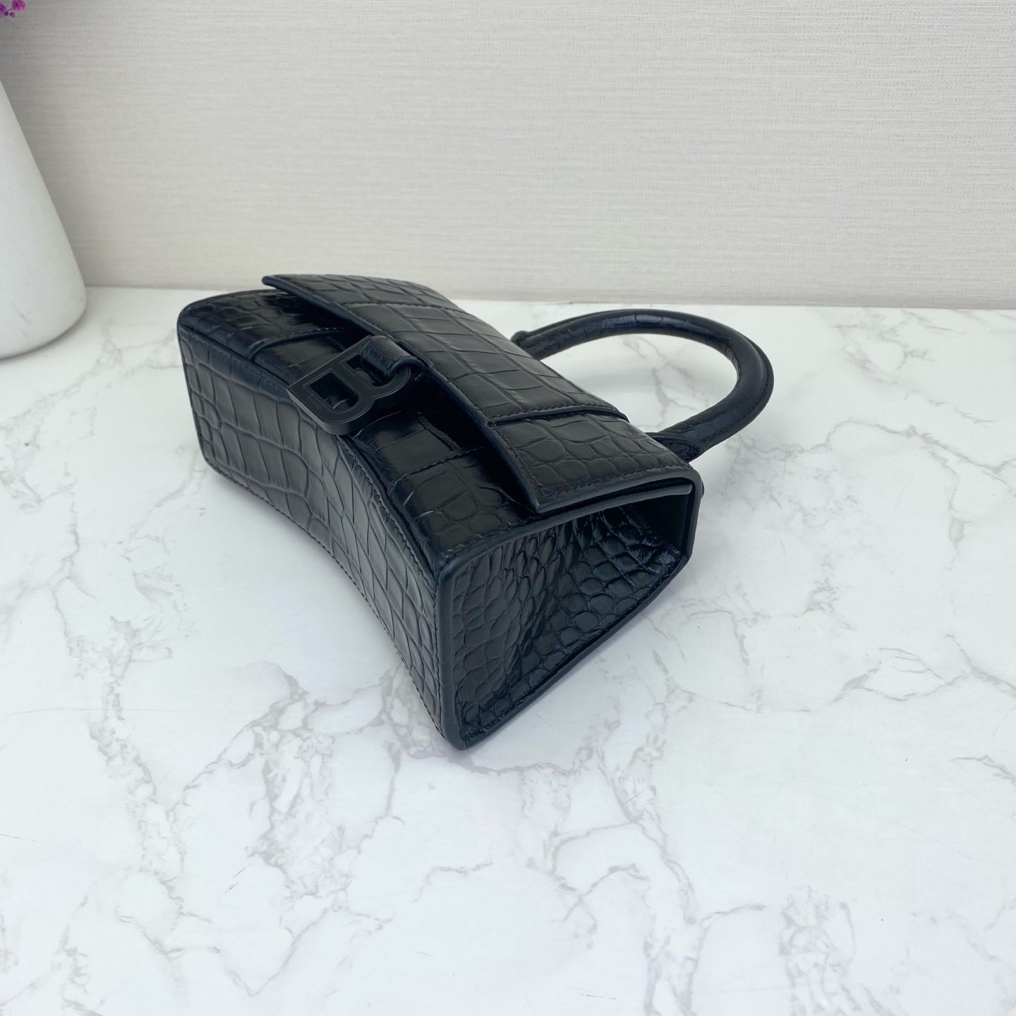 Balenciaga - Hourglass XS - Crocodile-embossed calfskin leather - Black - (mini)