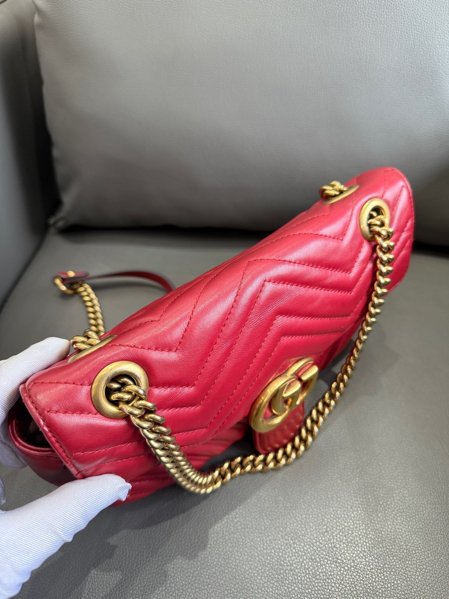 Gucci - GG Marmont Matelassé Shoulder Bag - Leather - Red - (medium)