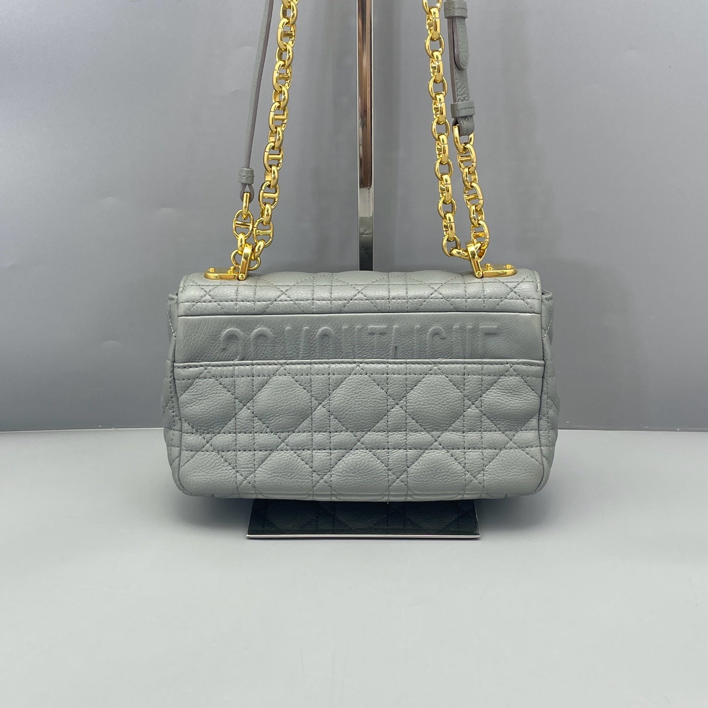 Dior - Caro Chain Bag - Grained leather - Dusty Blue with Gold-Tone Hardware - (Small)