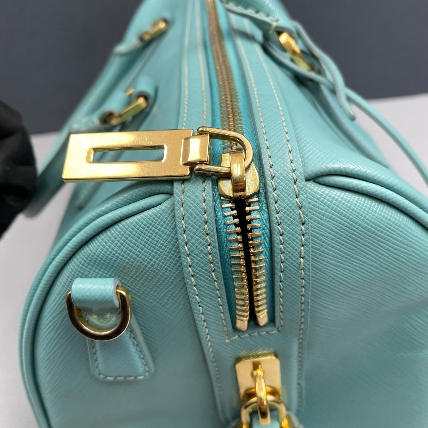 Prada - Saffiano Lux Boston Bag - Saffiano leather - Aqua Blue - (Medium)