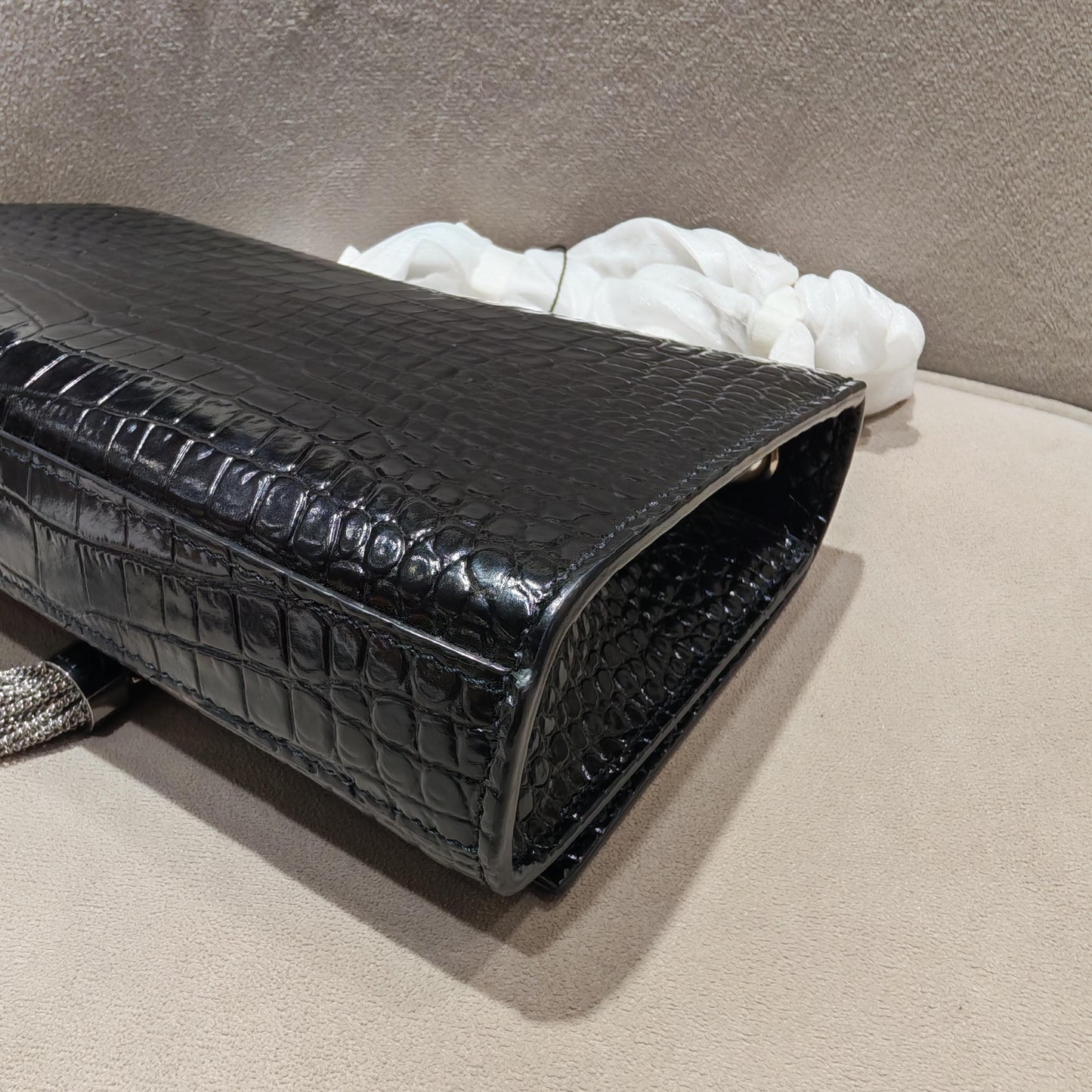 Saint Laurent - Kate Small Chain Bag with Tassel - Calfskin leather with crocodile embossing - Black - (small)