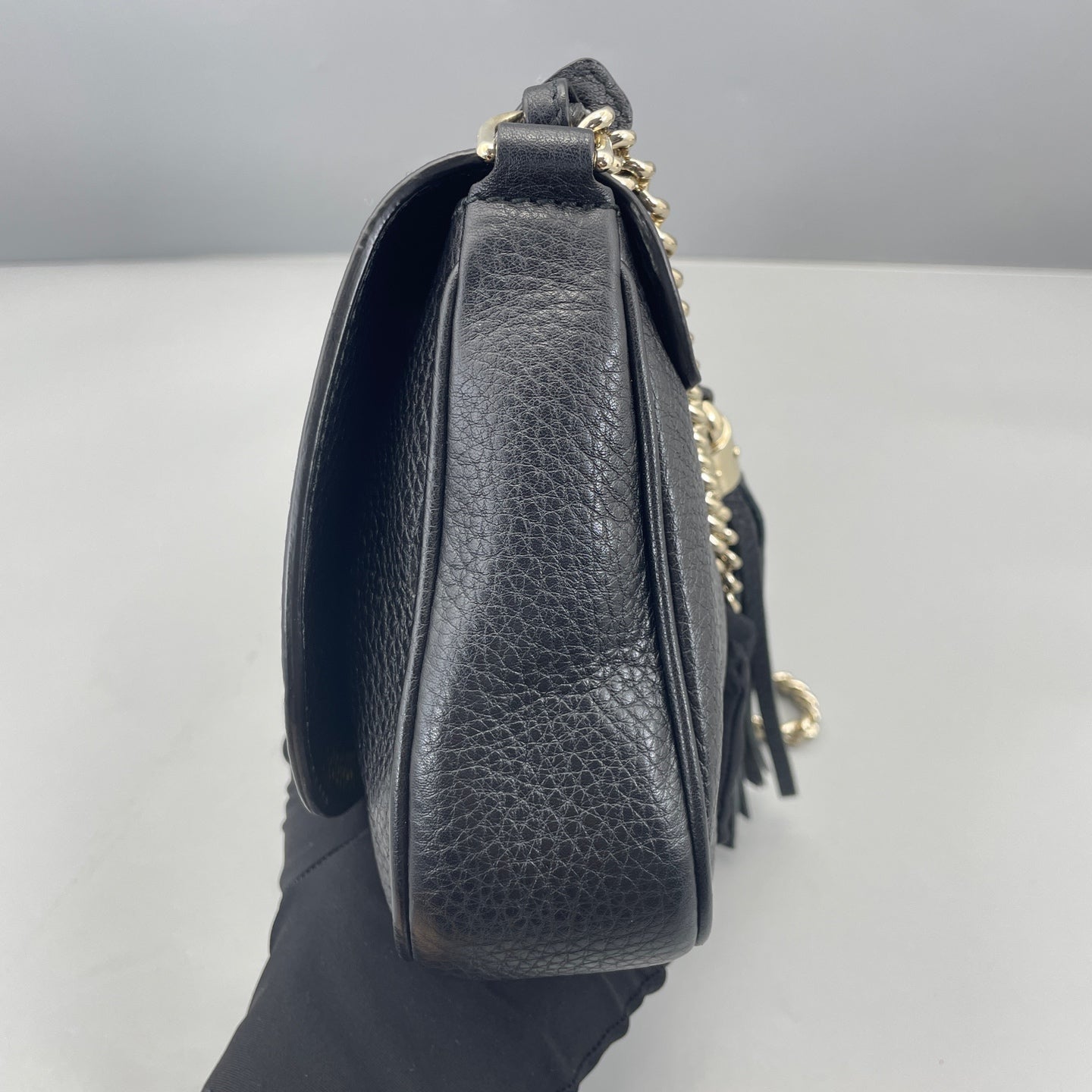 Gucci - Soho Tassel Chain Bag - Grained leather - Black - (Small)