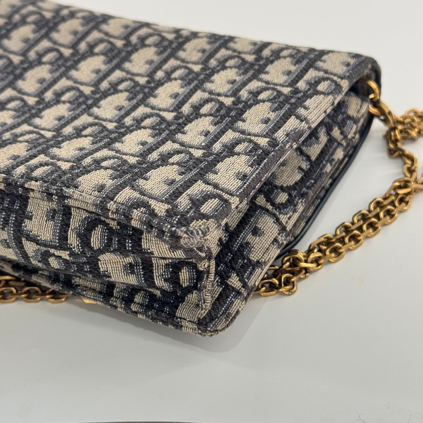 Dior - Saddle WOC (Wallet on Chain) - Dior Oblique Jacquard Canvas with Leather Trim - Navy and Beige - (large)