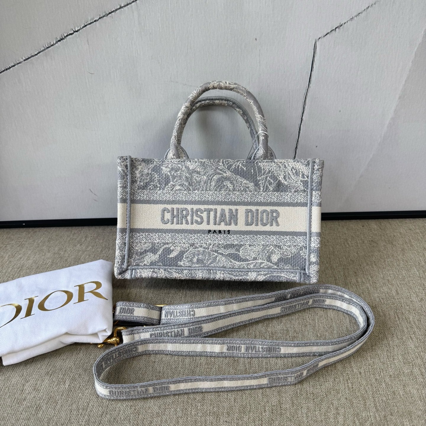 Dior - Book Tote Mini - Embroidered canvas - Grey - (mini)