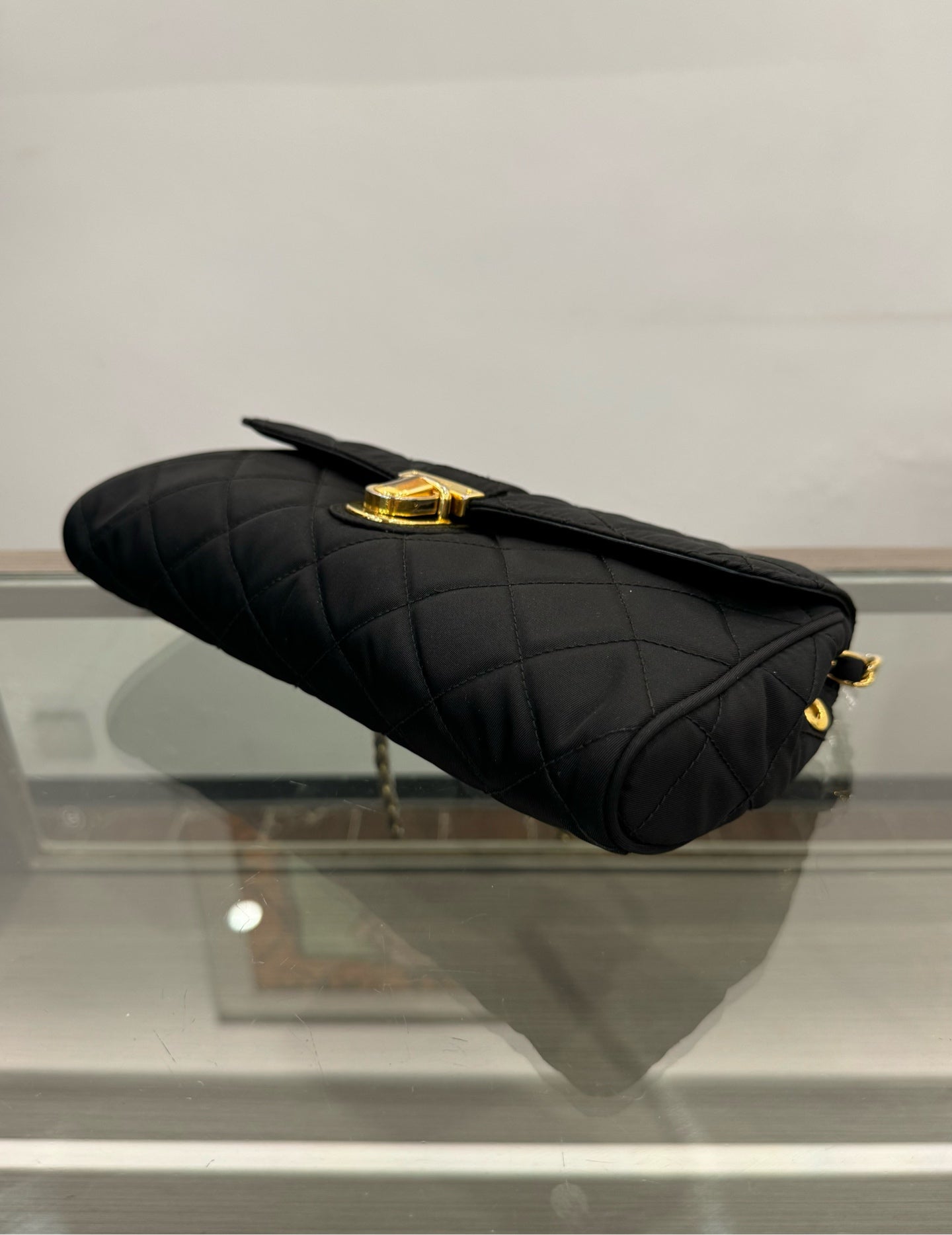 Prada - Quilted Nylon Flap Chain Shoulder Bag - Nylon, Saffiano leather trim - Black with Gold-Tone Hardware - (small)