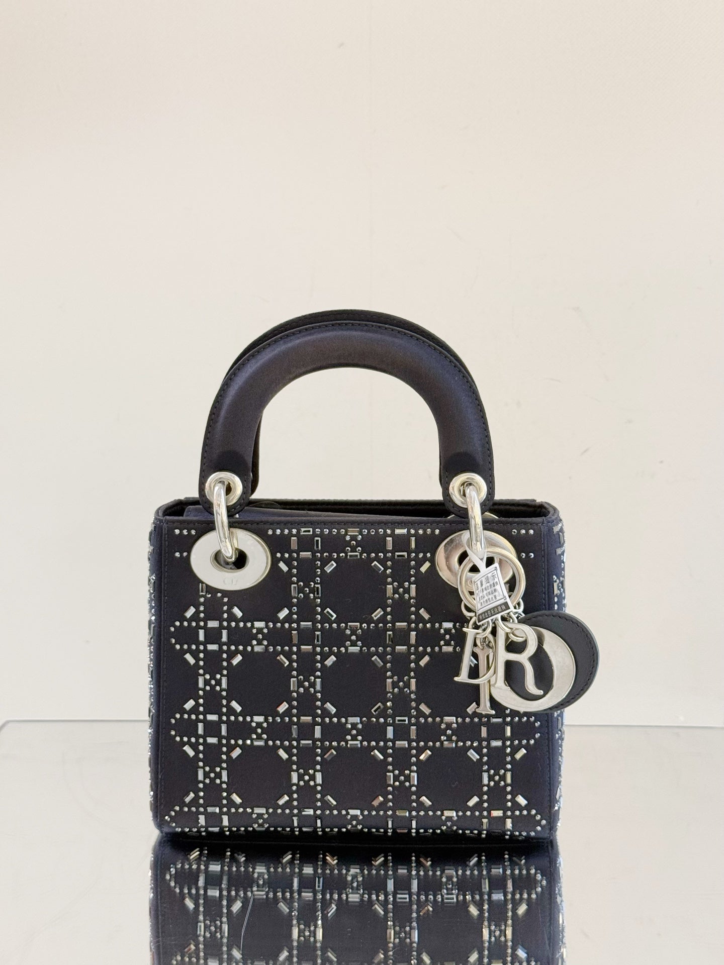 Dior - Lady Dior Mini - Satin with Crystal Embellishments - Navy Blue - (mini)