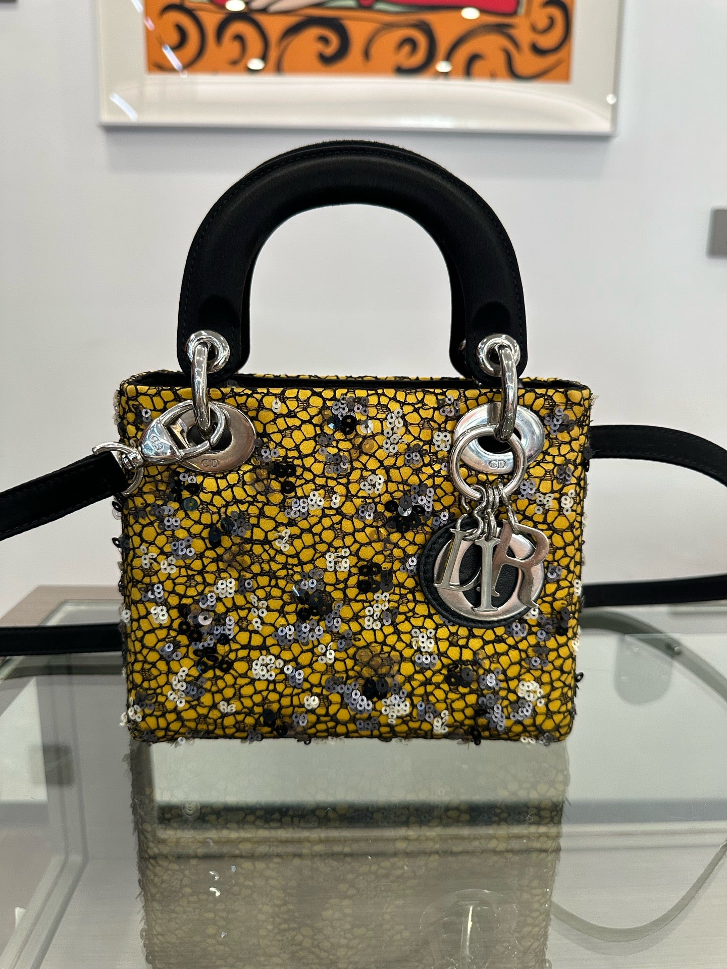 Dior - Lady Dior - Silk satin, lace, and sequins - Yellow - (mini)