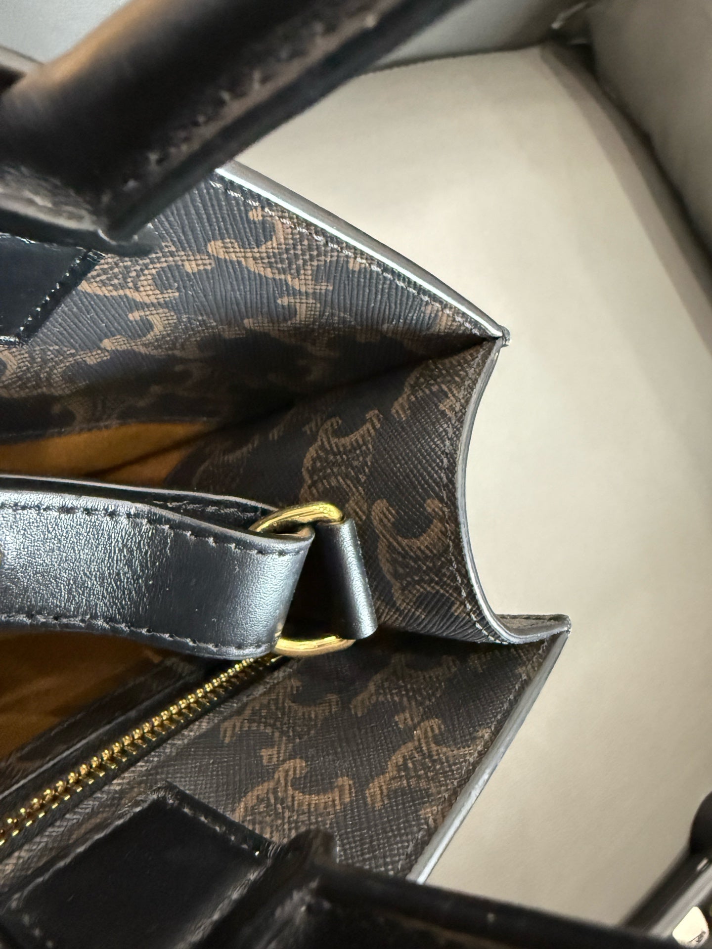 Celine - Cabas Medium Vertical Tote - Triomphe coated canvas with leather trim - Black and Tan Triomphe Canvas with Black Leather Trim - (medium)