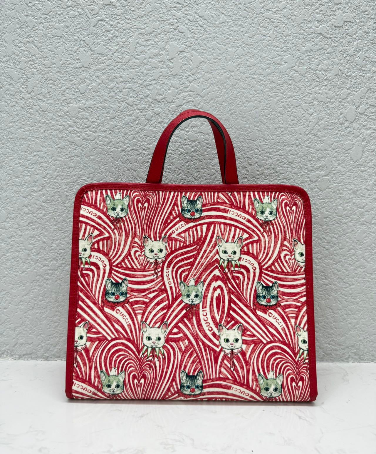 Gucci - Limited Edition Cat Print Mini Tote Bag - Coated canvas with leather trim - Red - (mini)