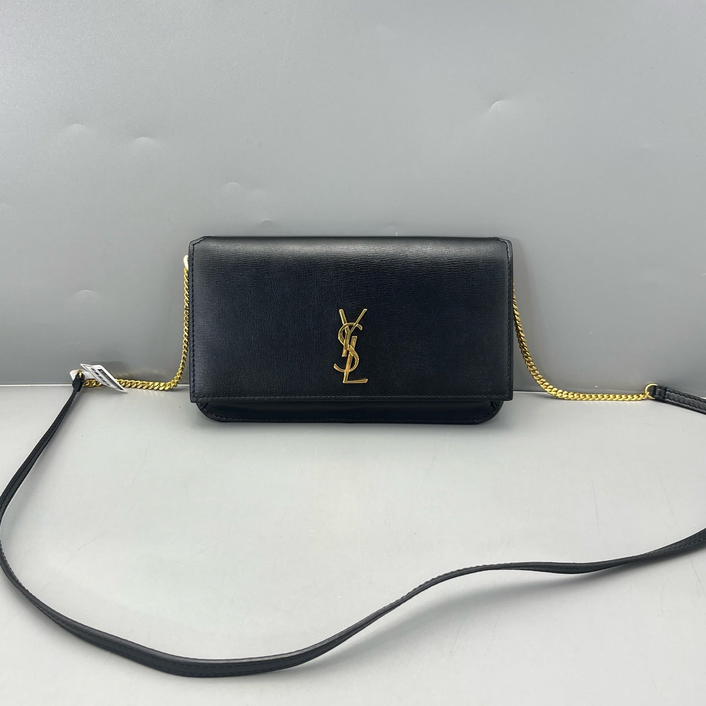Saint Laurent - Monogram Phone Holder on Chain - Grained leather - Black - (mini)