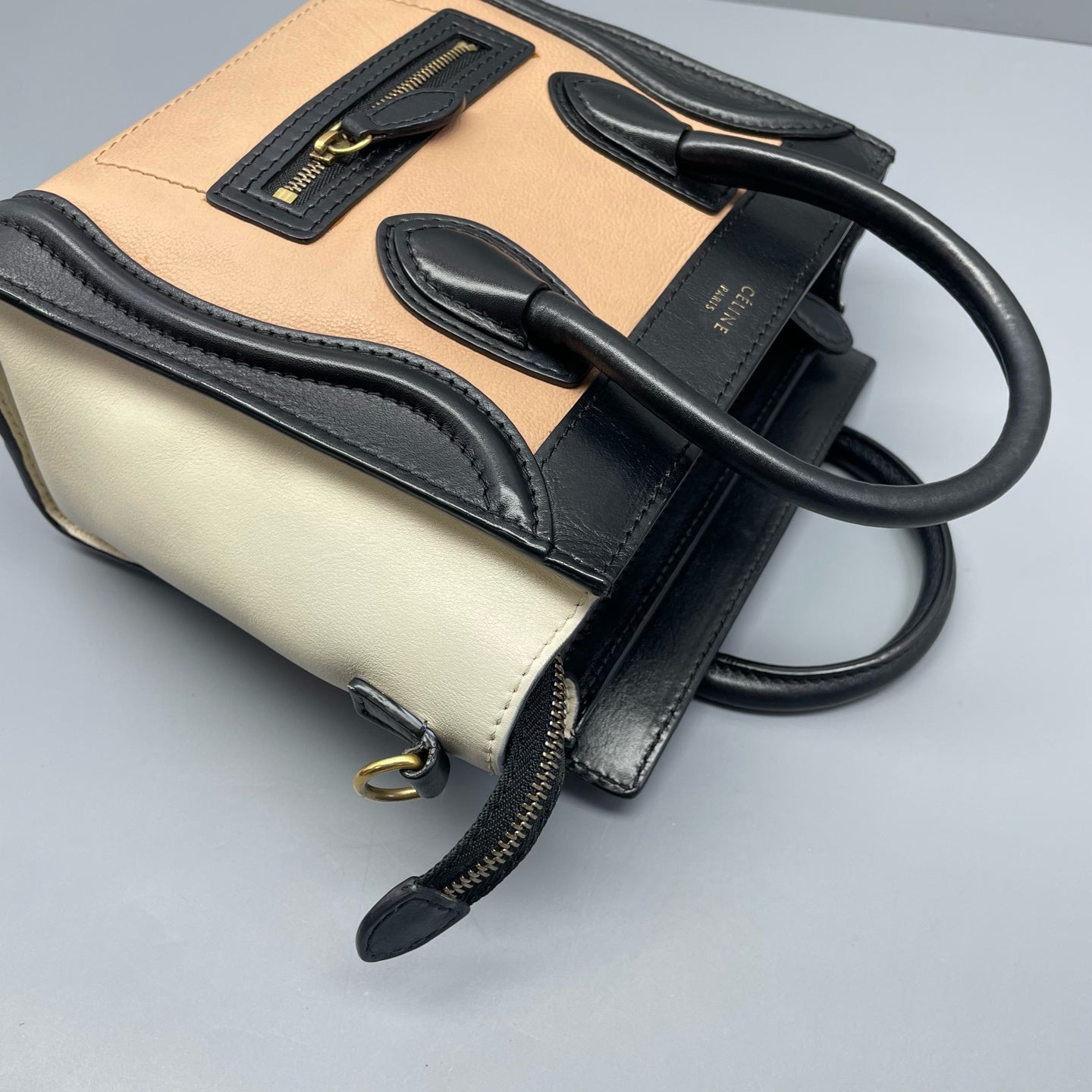 Celine - Luggage Nano - Grained calfskin and smooth leather - Black, Peach, and Cream - (mini)