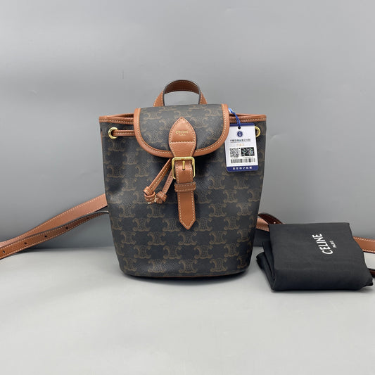 Celine - Triomphe Canvas Mini Backpack - Triomphe canvas and leather - Brown - (mini)
