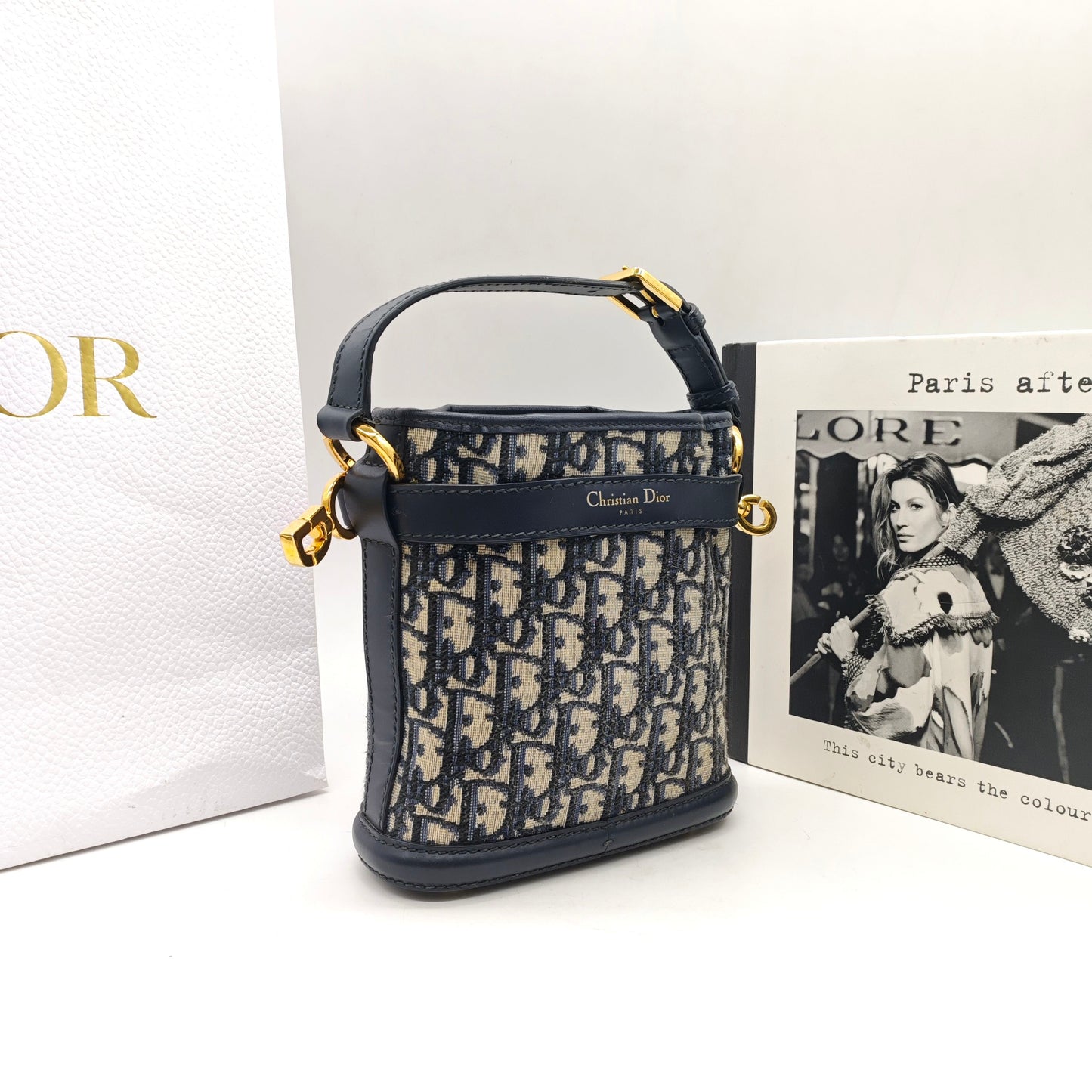 Dior - Dior Oblique Embroidered Mini Bucket Bag - Embroidered canvas with calfskin leather trim - Navy - (mini)