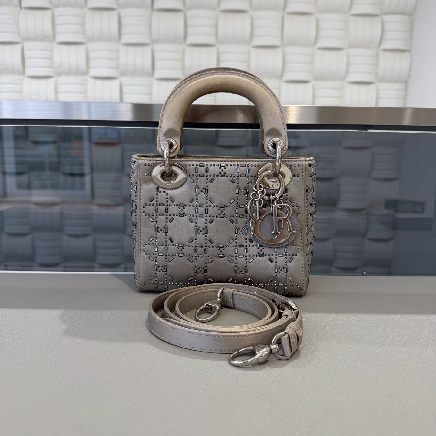 Dior - Lady Dior (Rhinestone Embellished Satin) - Satin with rhinestones - Grey - (mini)