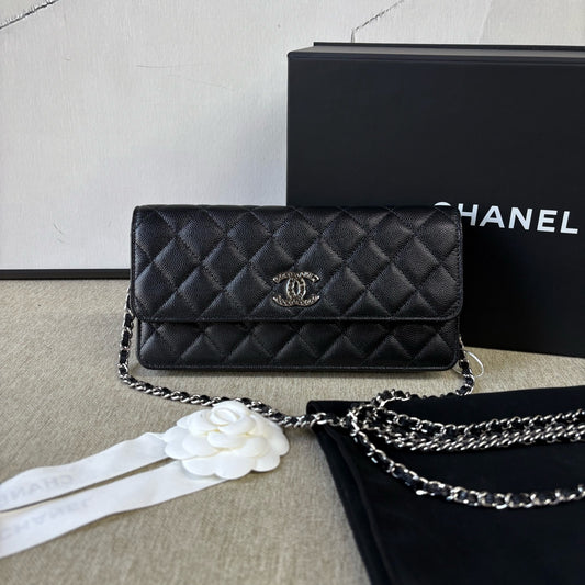 Chanel - Clutch with Chain - Shiny Grained Calfskin - Black - (mini)