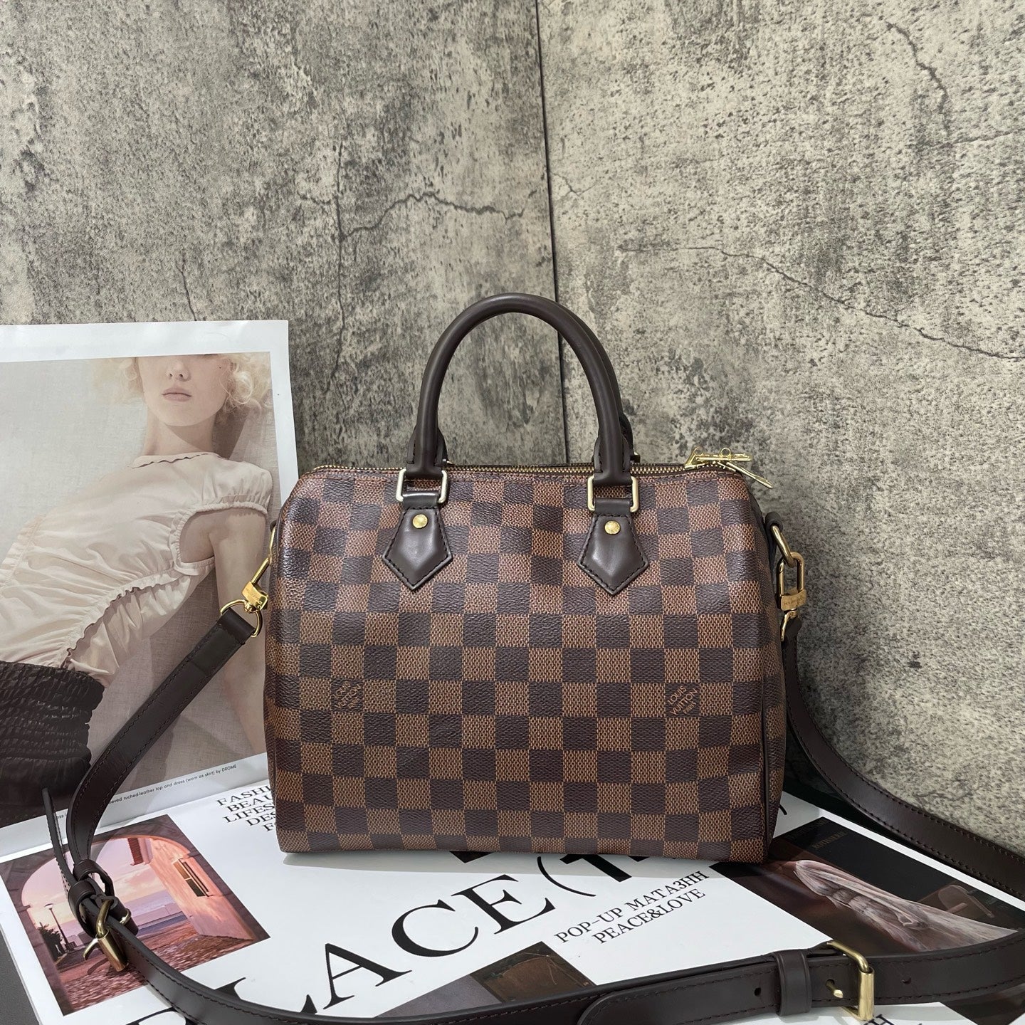 Louis Vuitton - Speedy 25 Bandoulière - Damier Ebene coated canvas with smooth leather trim - Brown - (Small)