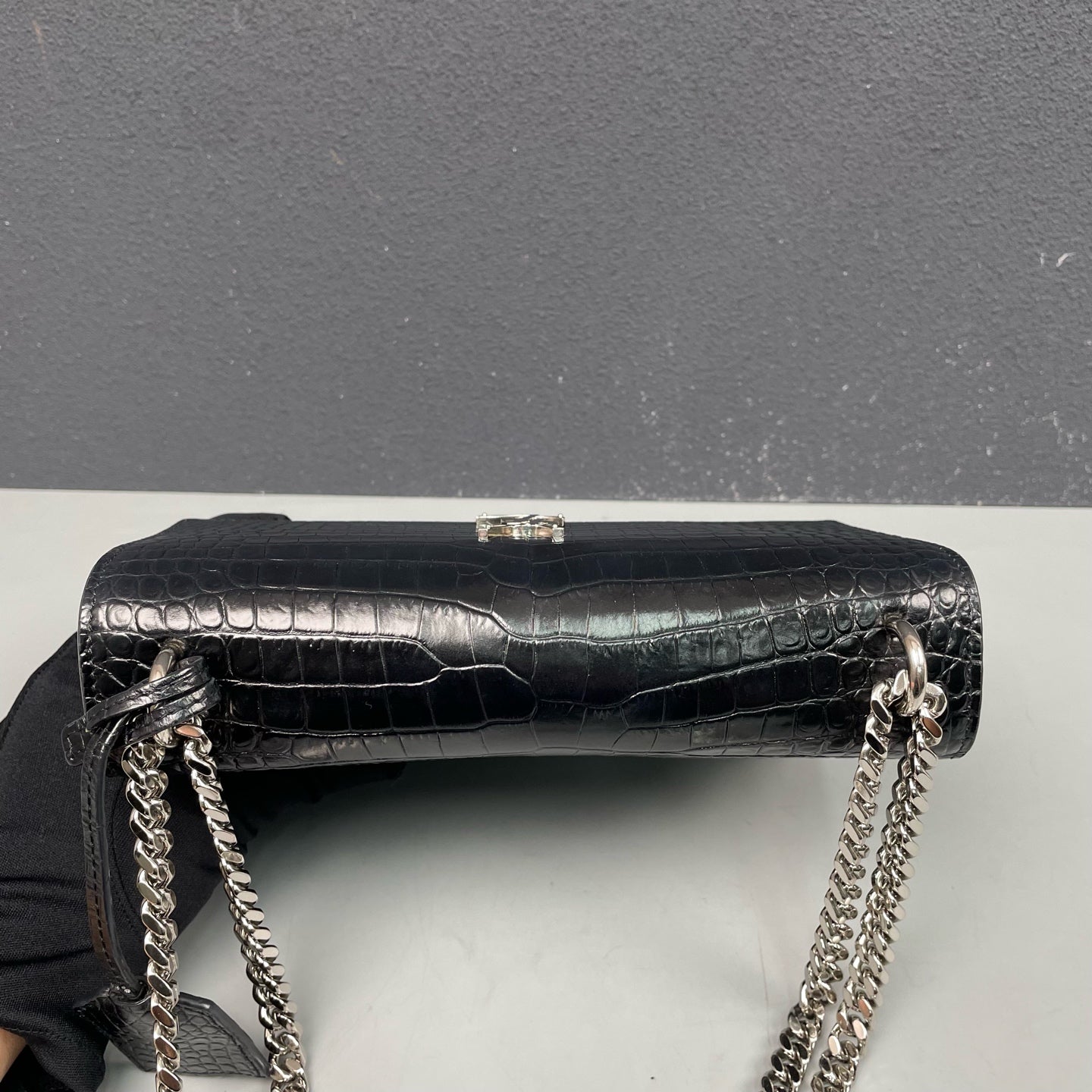 Saint Laurent - Sunset Medium Chain Bag - Embossed leather - Black - (Medium)
