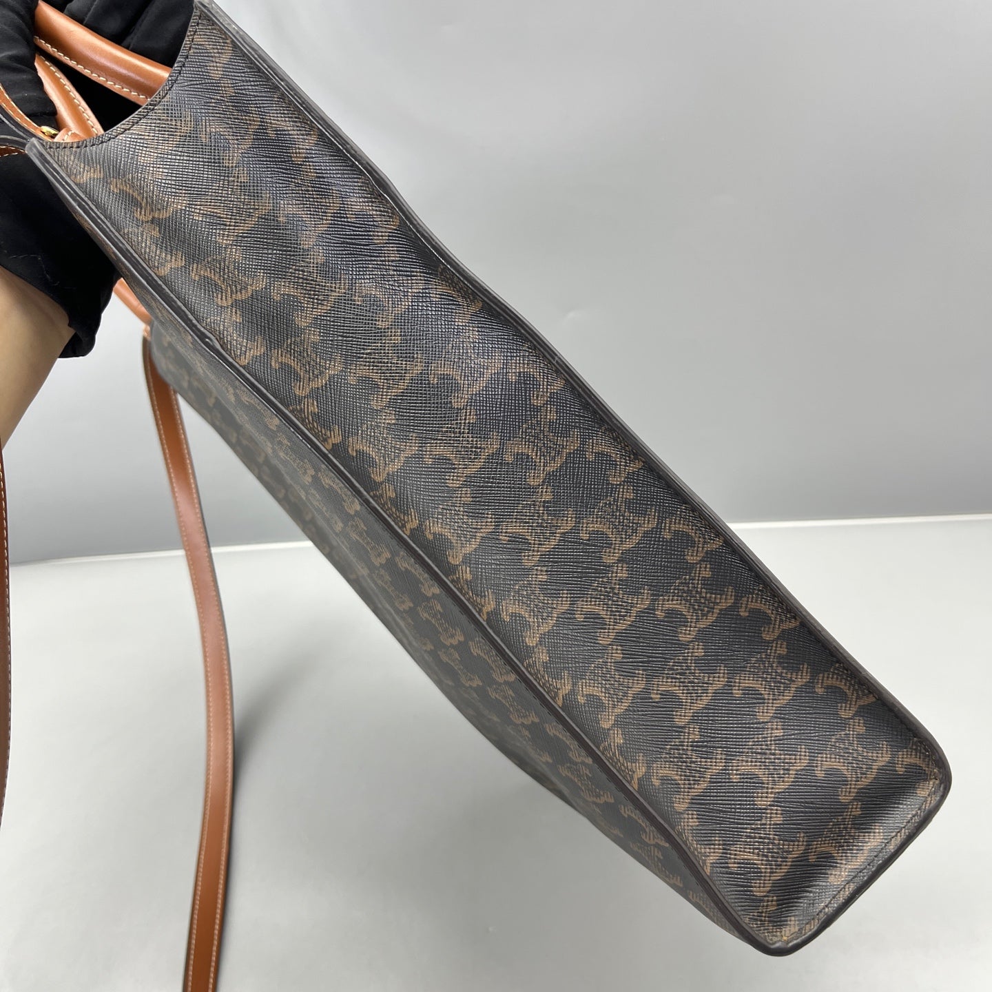 Celine - Small Vertical Cabas Triomphe Canvas with Celine Print - Coated canvas with leather trim - Brown - (small)