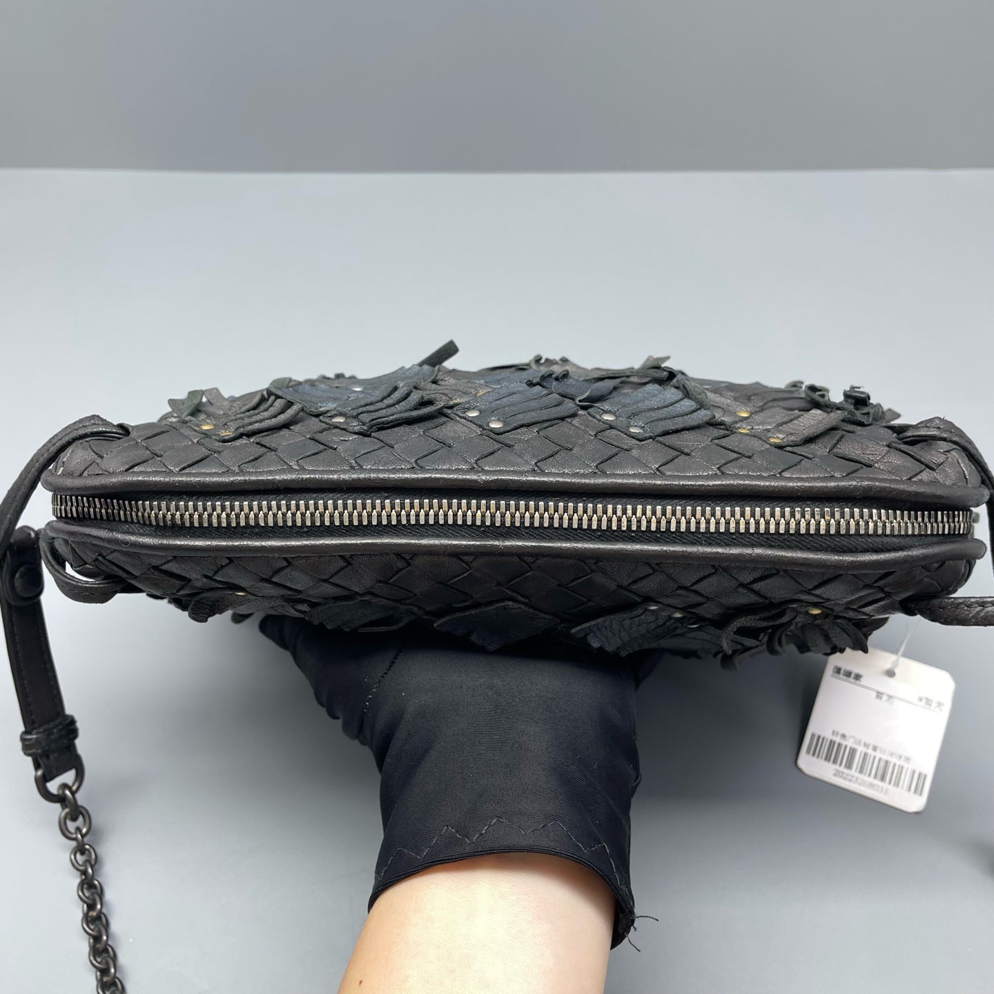 Bottega Veneta - Intrecciato Tassel Rivet Camera Bag - Leather - Grey - (Small)