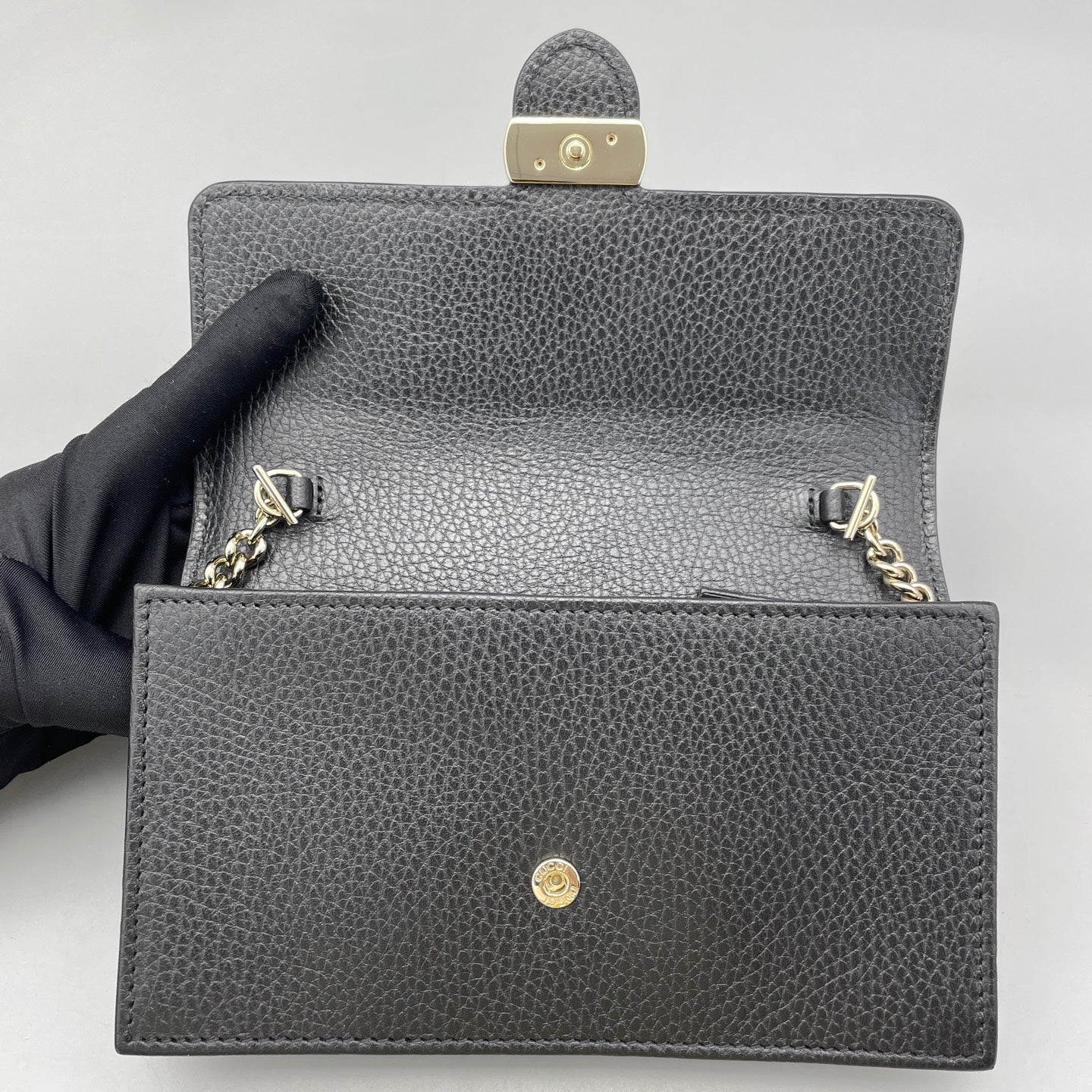 Gucci - Interlocking G Wallet on Chain - Grained leather - Black - (Mini)