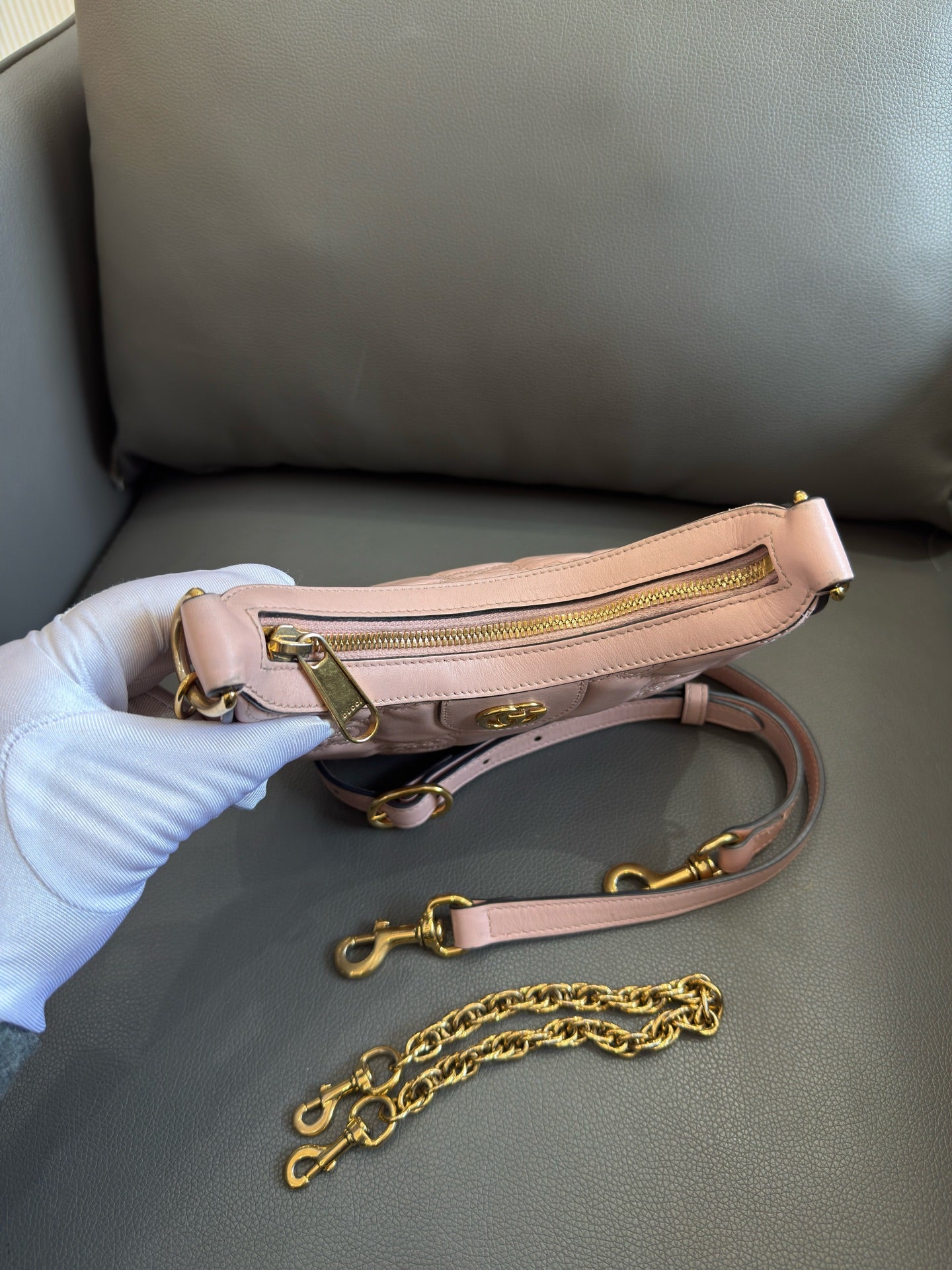 Gucci - Matelasse Crescent Moon Bag - Leather - Pink - (small)