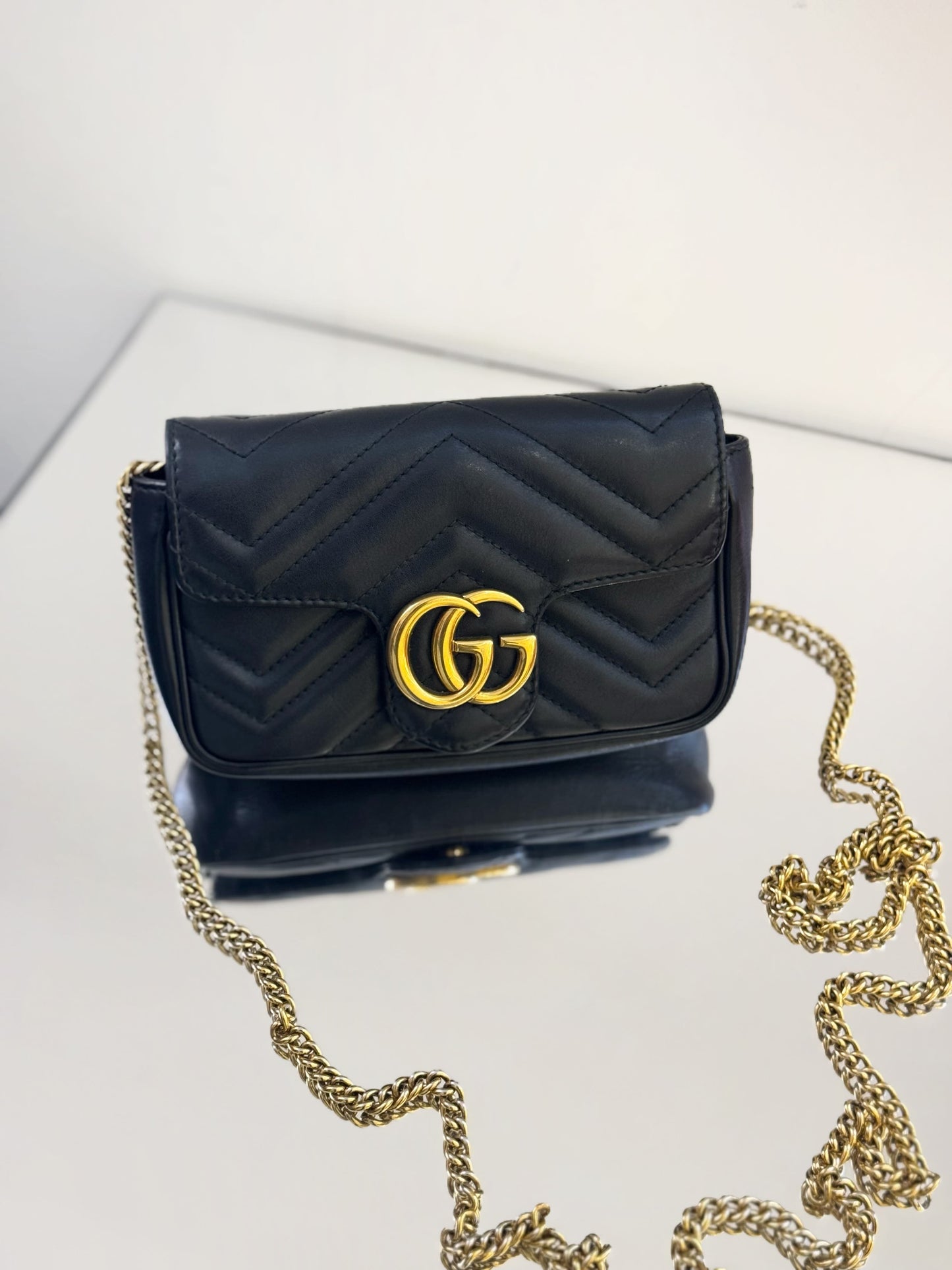 Gucci - Marmont Mini Chain Bag - Leather - Black - (Mini)