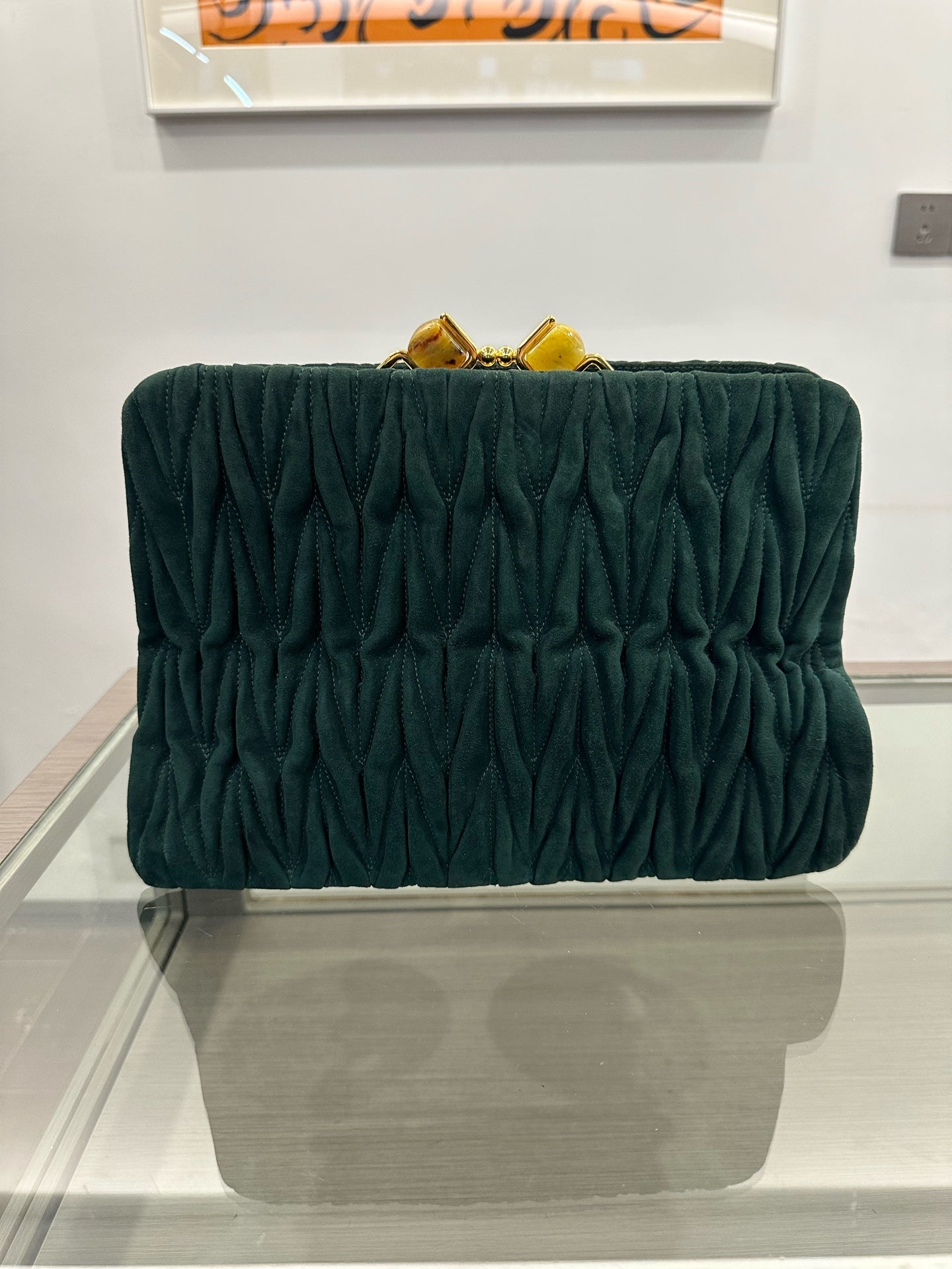 Miu Miu - Matelassé Velvet Clutch Bag - Velvet - Green - (small)