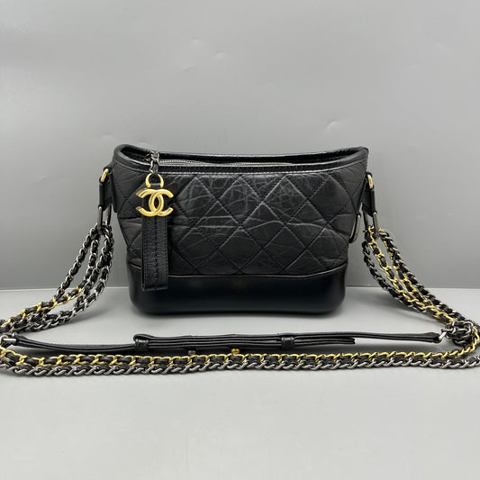 Chanel - Gabrielle Hobo Bag - Aged calfskin leather and smooth calfskin leather - Black - (Small)