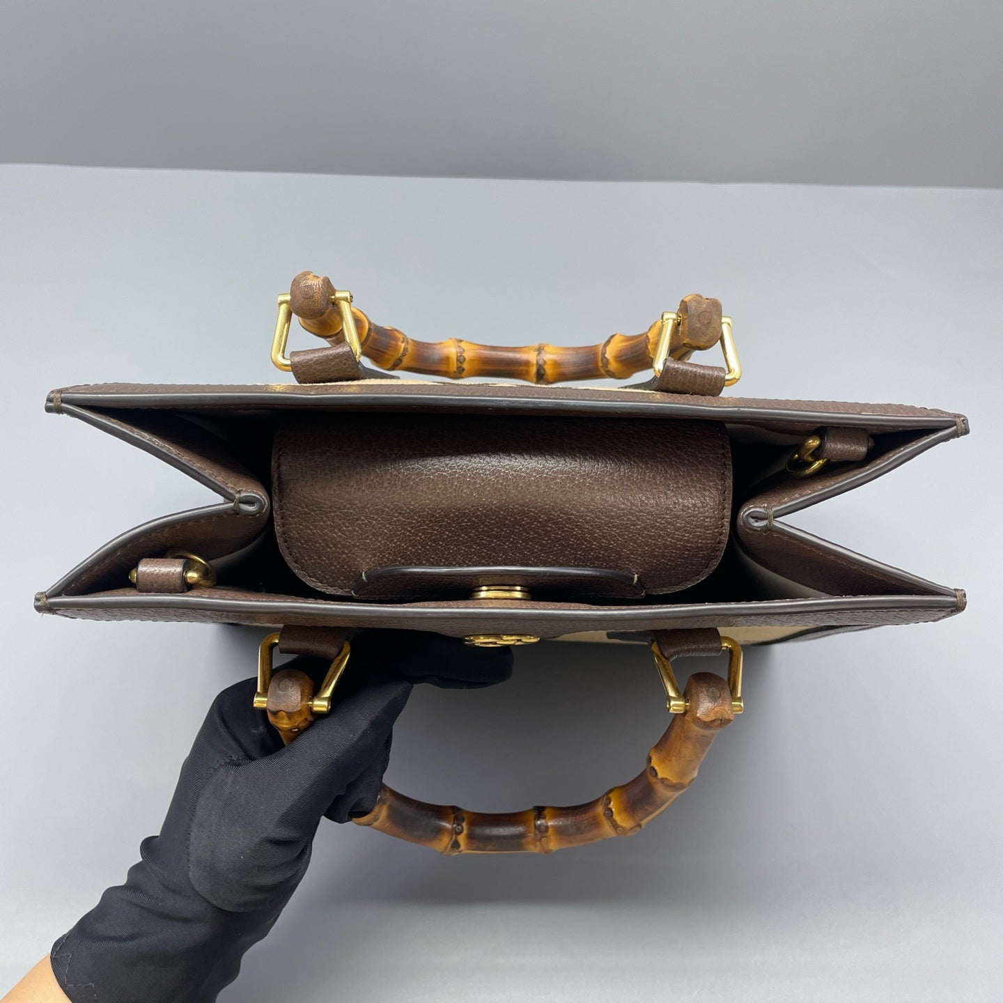 Gucci - Diana Bamboo Tote - GG Supreme canvas with dark brown leather trim and natural bamboo handles - Brown - (mini)