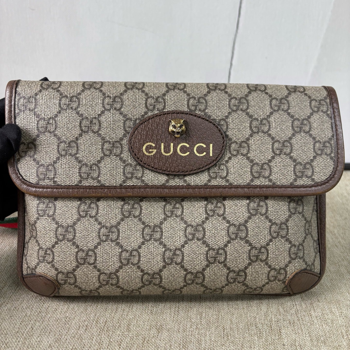 Gucci - Tiger Head Belt Bag 031 - GG Supreme canvas with leather trim - Beige and Brown with Red and Green Web Stripe - (mini)